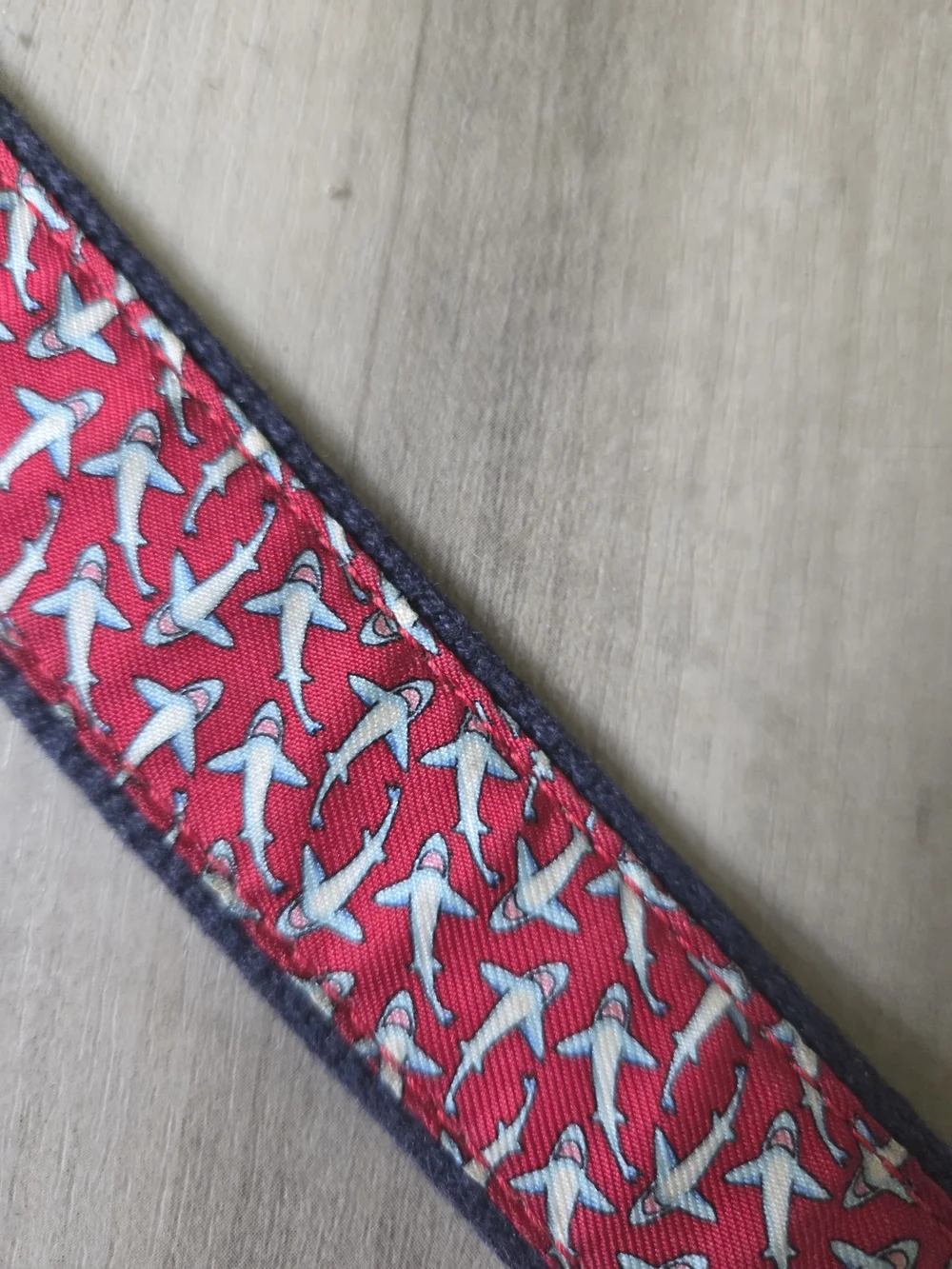 Vineyard Vines Navy Shark Print Webbing Belt with Leather Trim